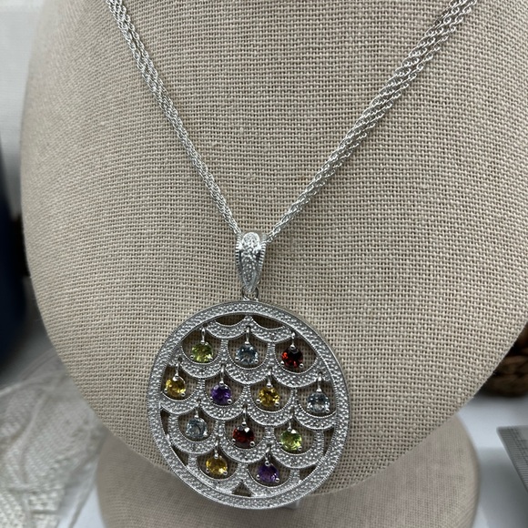 Ross-Simons Sterling Silver Multi-Gemstone Necklace – Vintage Statement Piece - Picture 13 of 17